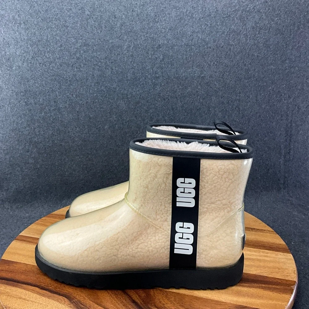 Ugg Classic Mini Clear Natural /Black Women's Waterproof Rain Boots US 11